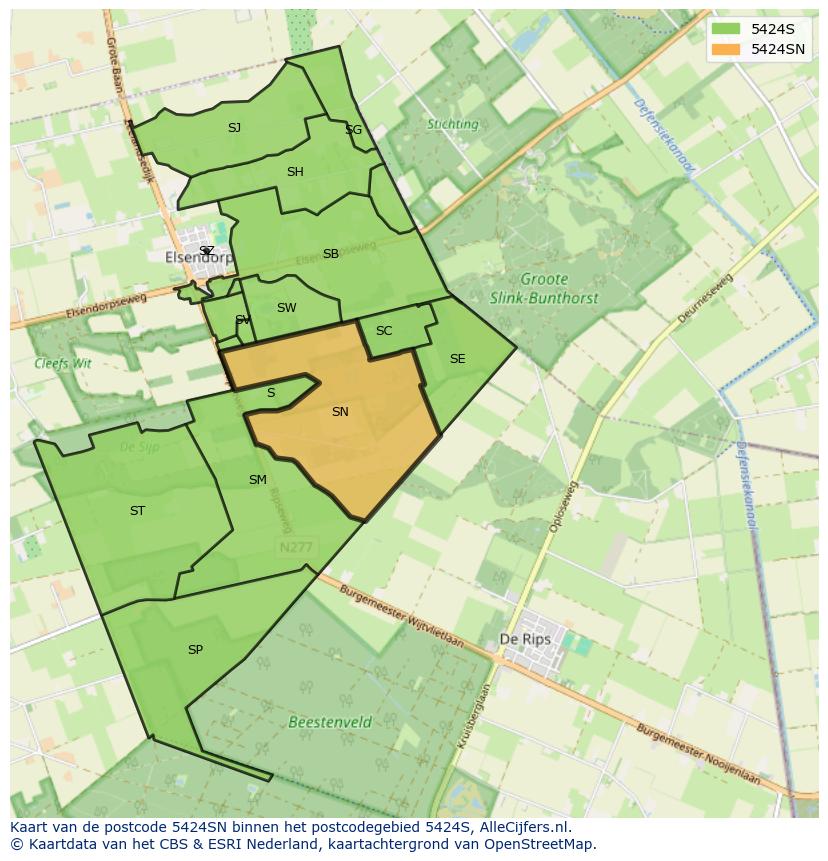 Afbeelding van het postcodegebied 5424 SN op de kaart.