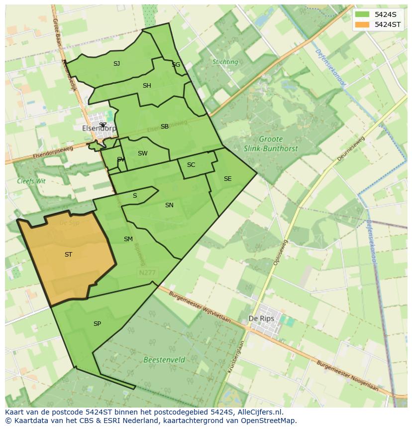 Afbeelding van het postcodegebied 5424 ST op de kaart.