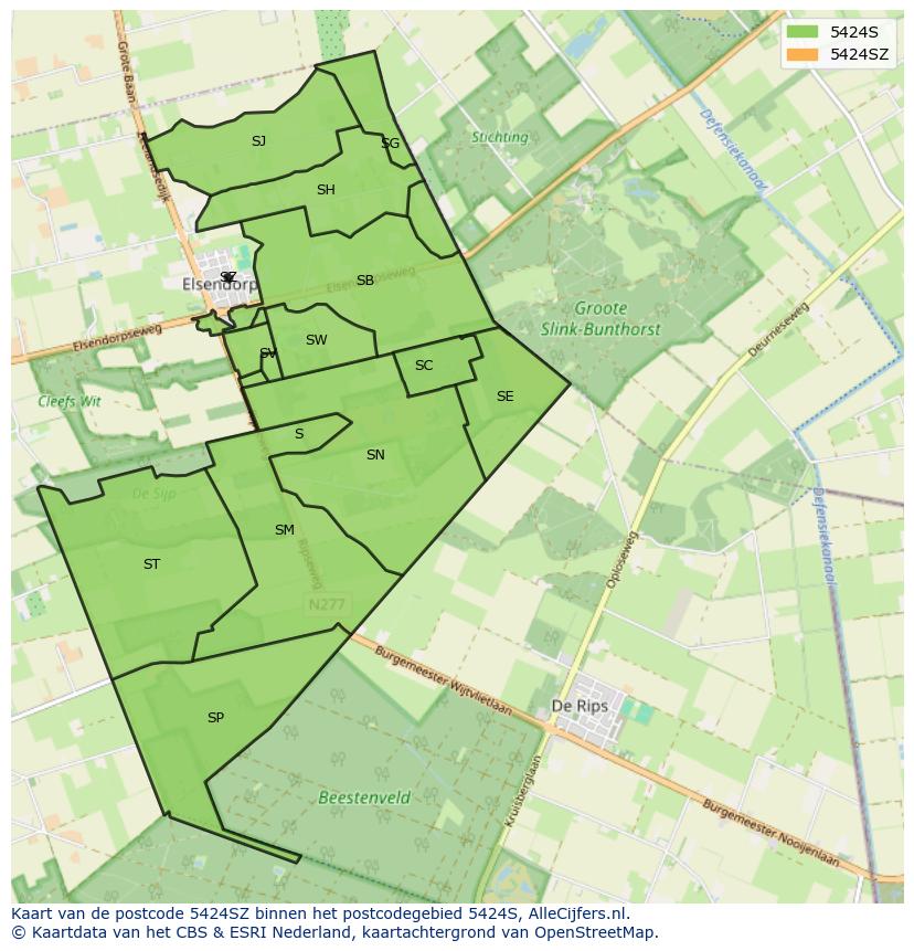 Afbeelding van het postcodegebied 5424 SZ op de kaart.