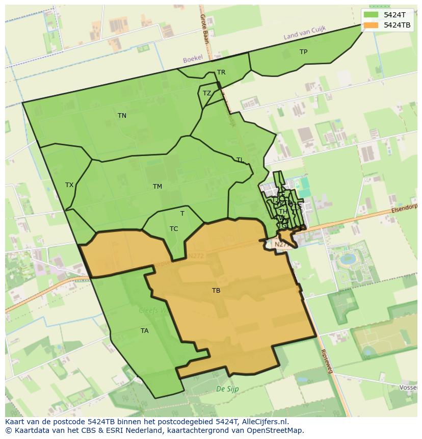 Afbeelding van het postcodegebied 5424 TB op de kaart.