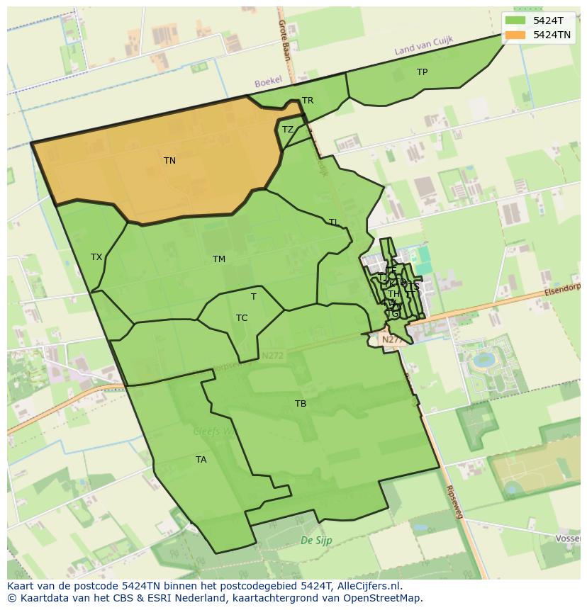 Afbeelding van het postcodegebied 5424 TN op de kaart.