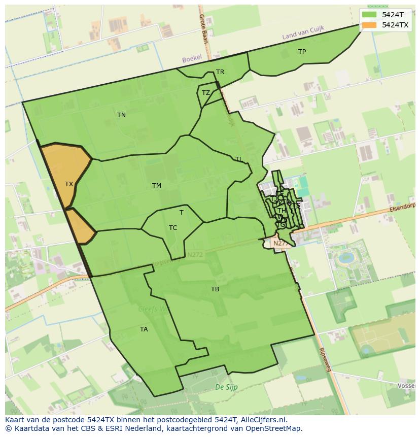 Afbeelding van het postcodegebied 5424 TX op de kaart.