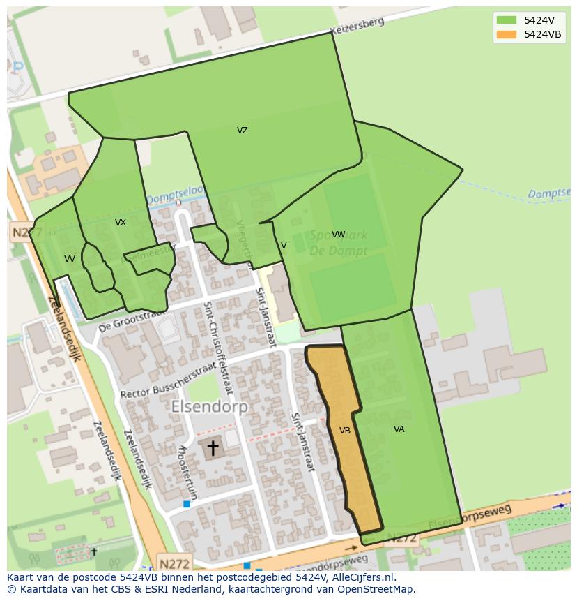 Afbeelding van het postcodegebied 5424 VB op de kaart.