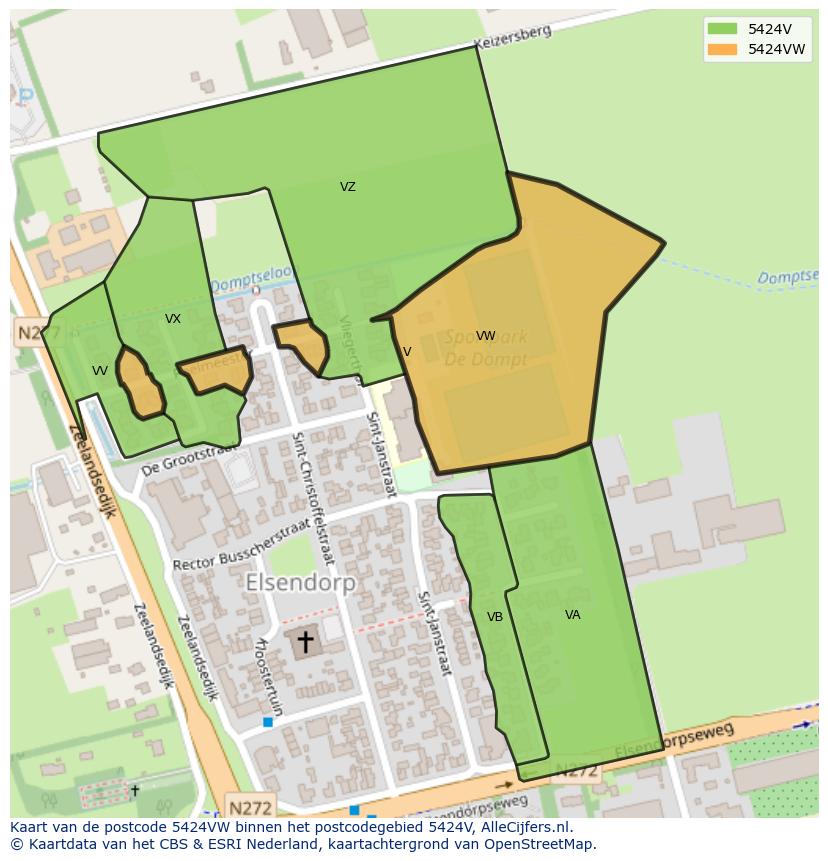 Afbeelding van het postcodegebied 5424 VW op de kaart.