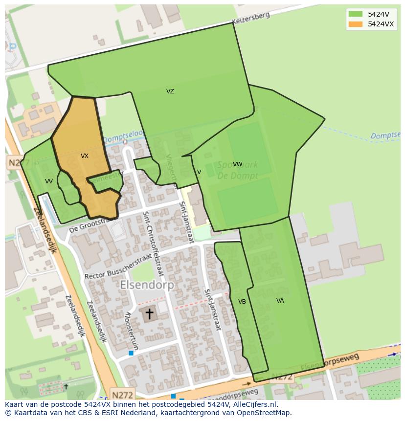 Afbeelding van het postcodegebied 5424 VX op de kaart.