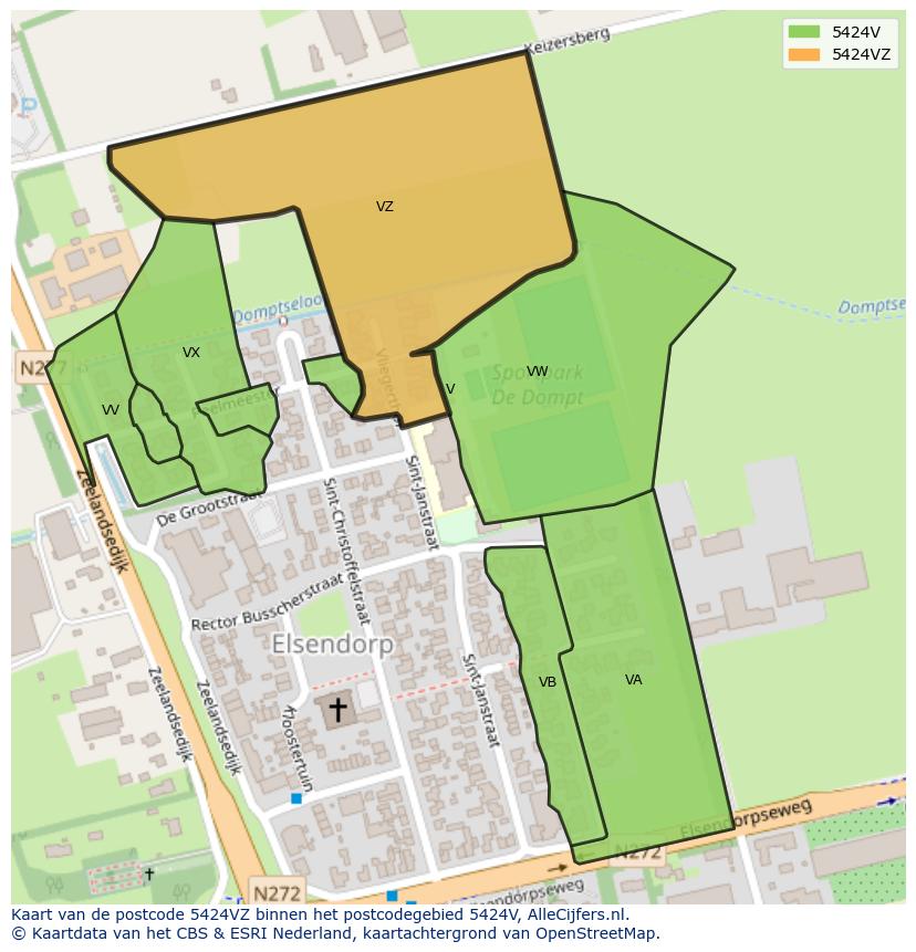 Afbeelding van het postcodegebied 5424 VZ op de kaart.