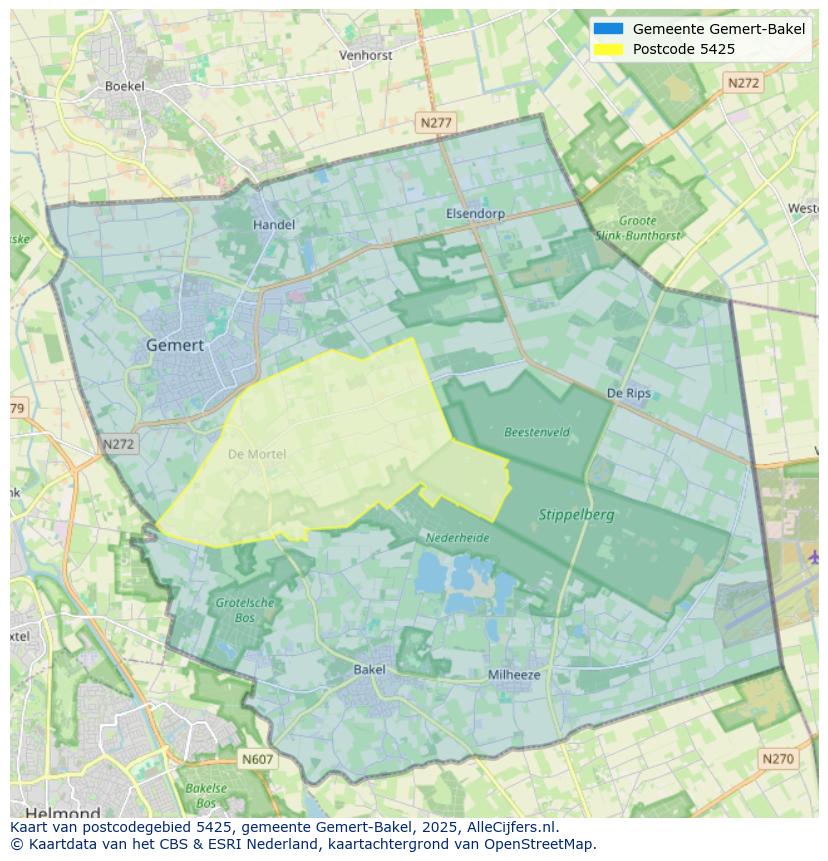 Afbeelding van het postcodegebied 5425 op de kaart.