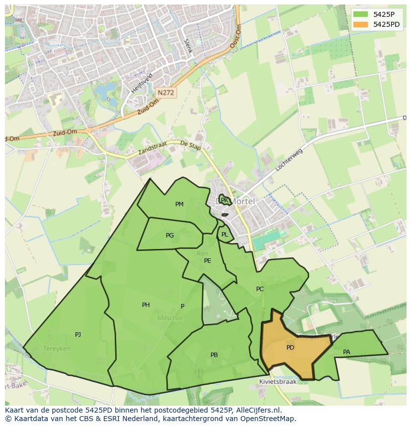Afbeelding van het postcodegebied 5425 PD op de kaart.