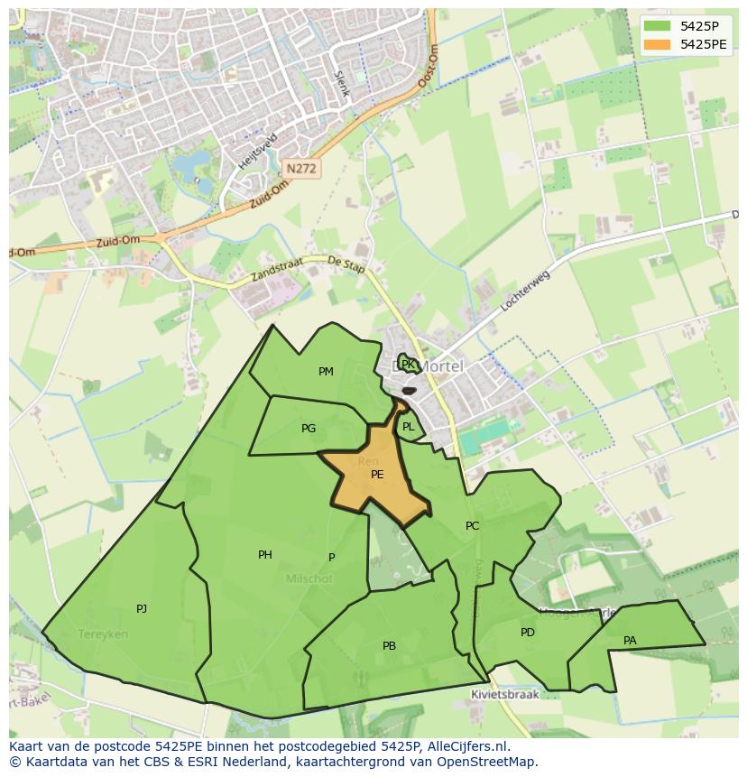 Afbeelding van het postcodegebied 5425 PE op de kaart.