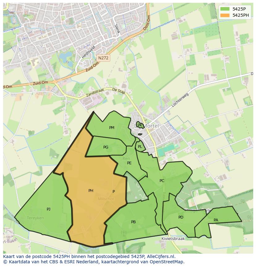Afbeelding van het postcodegebied 5425 PH op de kaart.