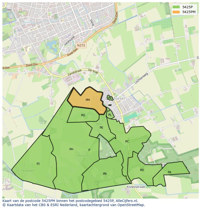 Afbeelding van het postcodegebied 5425 PM op de kaart.
