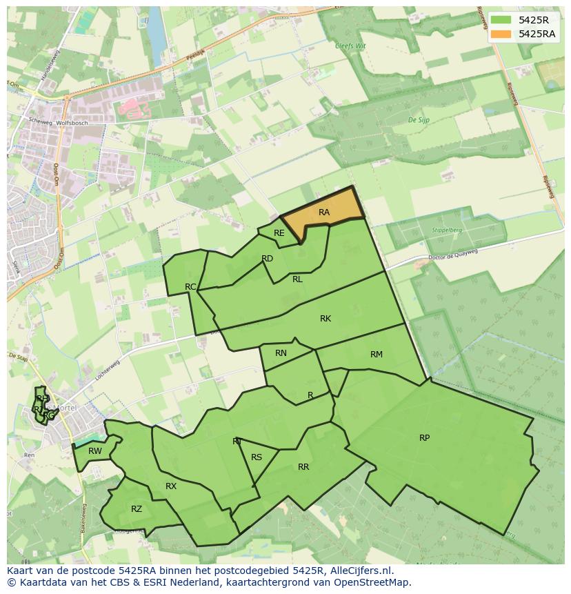 Afbeelding van het postcodegebied 5425 RA op de kaart.