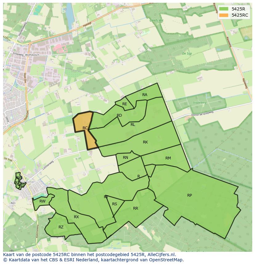 Afbeelding van het postcodegebied 5425 RC op de kaart.
