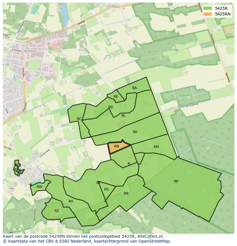 Afbeelding van het postcodegebied 5425 RN op de kaart.