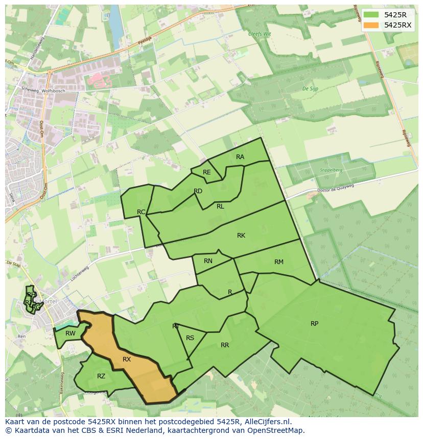 Afbeelding van het postcodegebied 5425 RX op de kaart.