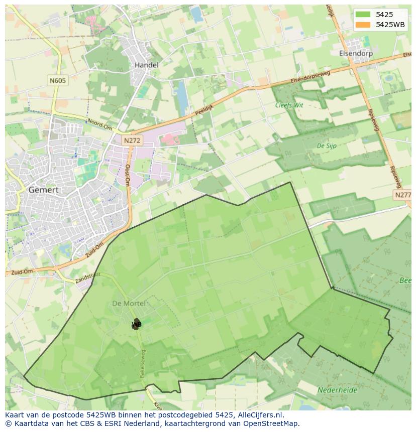 Afbeelding van het postcodegebied 5425 WB op de kaart.