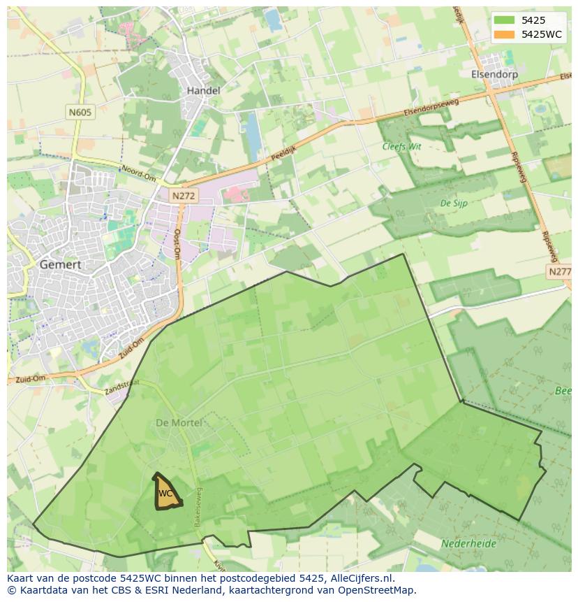 Afbeelding van het postcodegebied 5425 WC op de kaart.