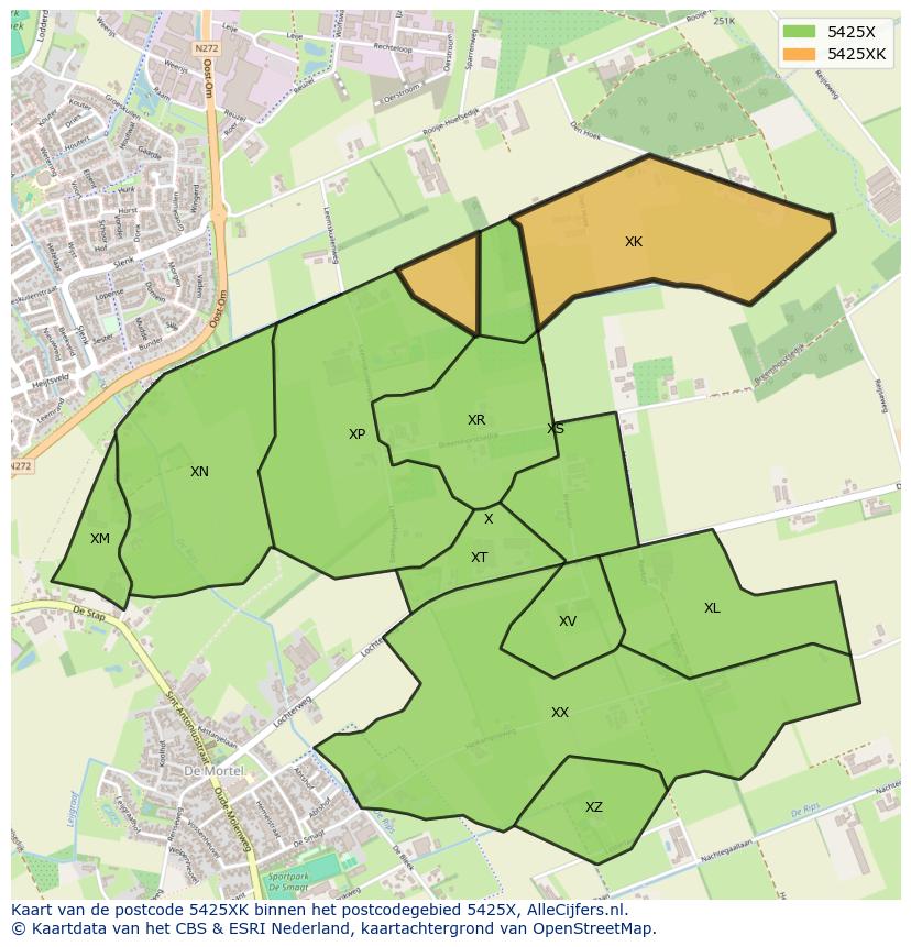 Afbeelding van het postcodegebied 5425 XK op de kaart.
