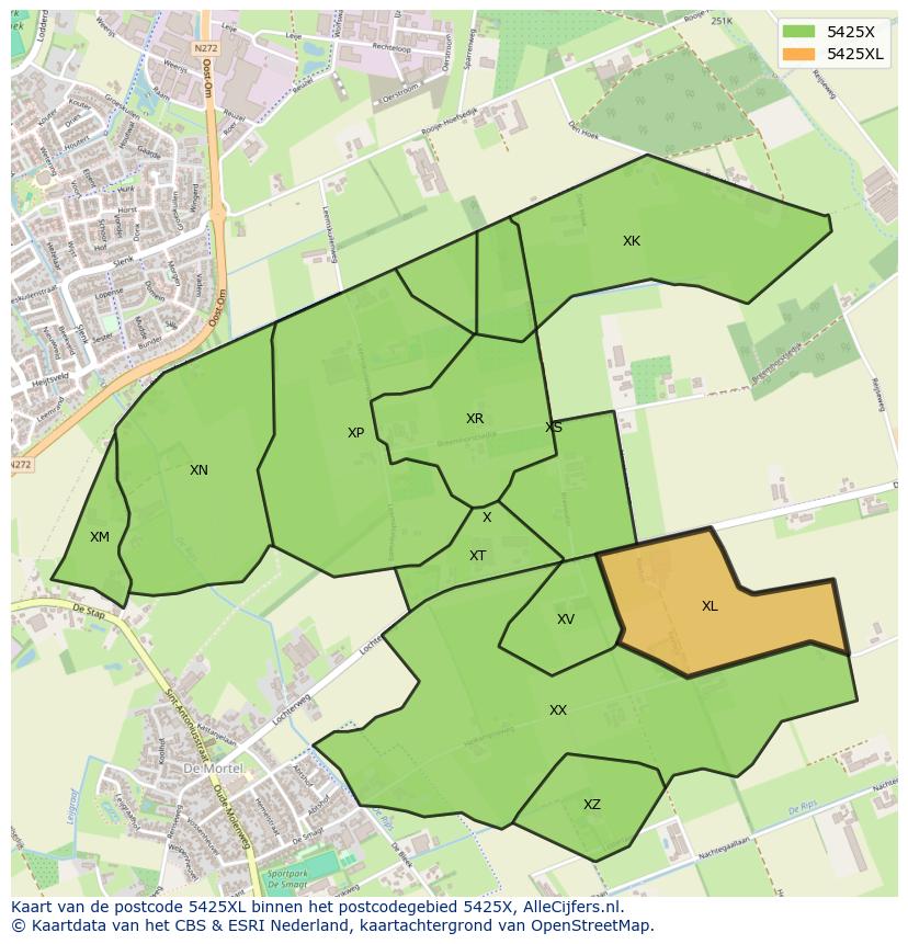 Afbeelding van het postcodegebied 5425 XL op de kaart.