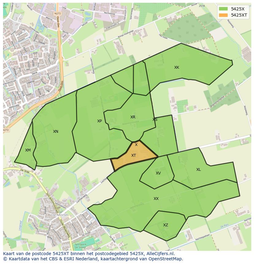 Afbeelding van het postcodegebied 5425 XT op de kaart.