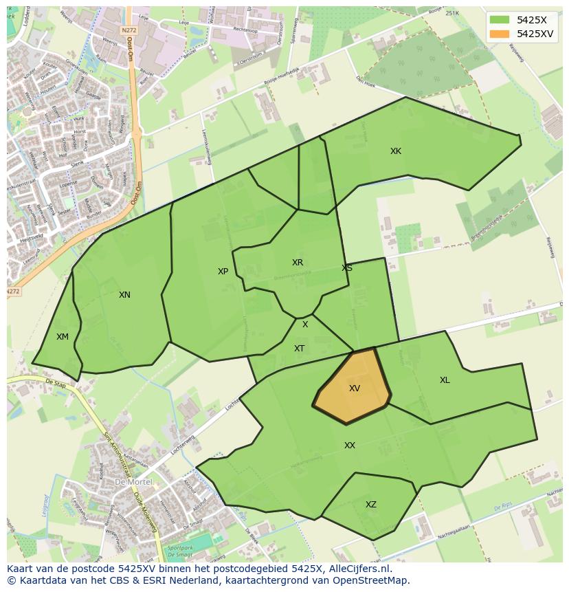 Afbeelding van het postcodegebied 5425 XV op de kaart.