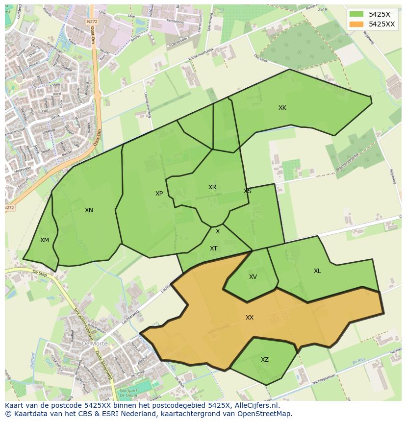 Afbeelding van het postcodegebied 5425 XX op de kaart.