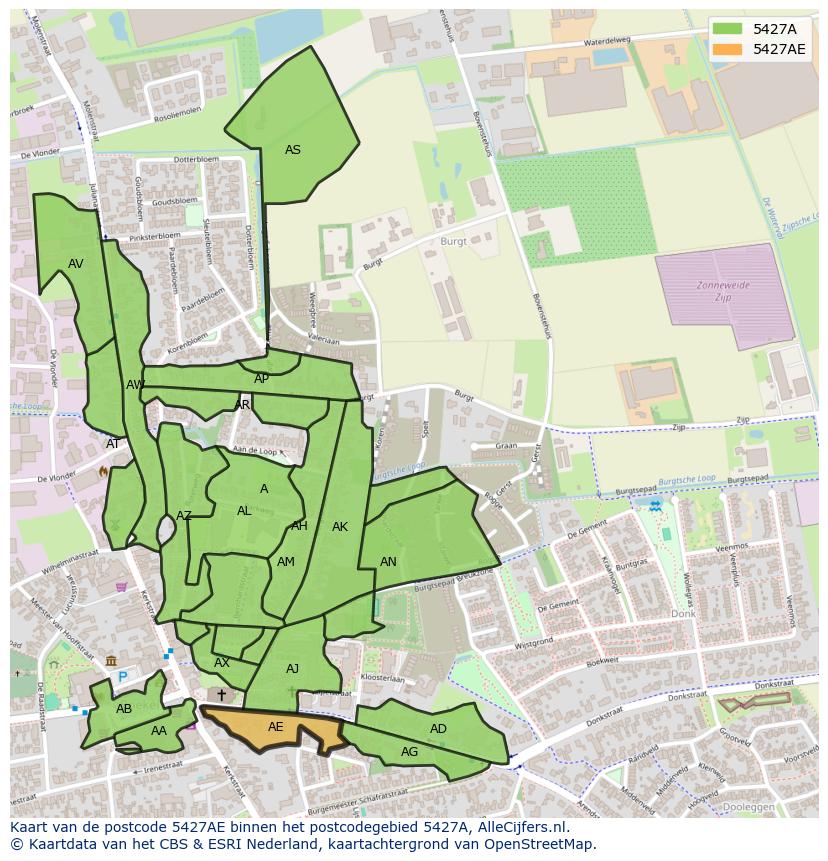 Afbeelding van het postcodegebied 5427 AE op de kaart.