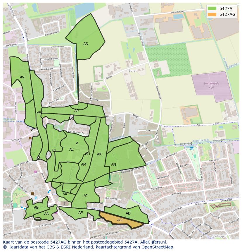 Afbeelding van het postcodegebied 5427 AG op de kaart.
