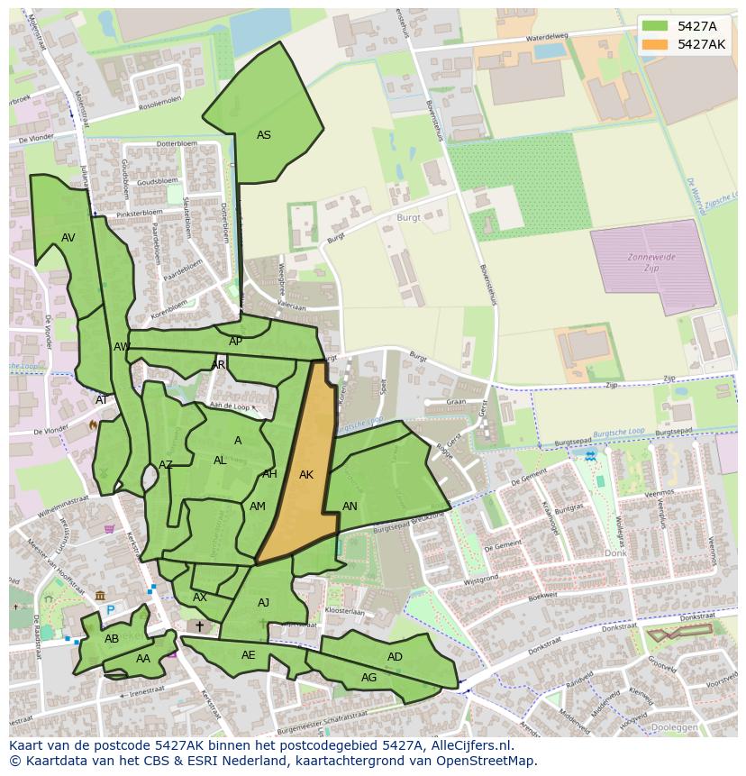 Afbeelding van het postcodegebied 5427 AK op de kaart.