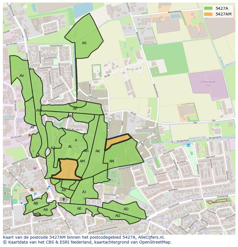 Afbeelding van het postcodegebied 5427 AM op de kaart.