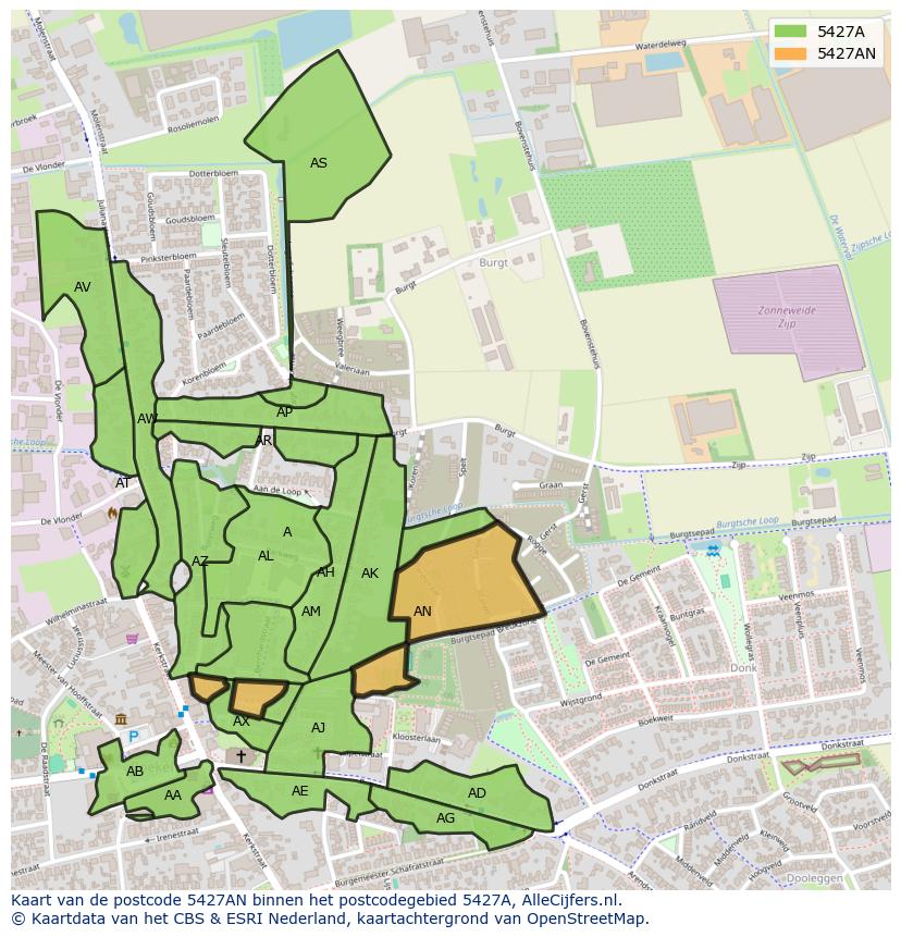 Afbeelding van het postcodegebied 5427 AN op de kaart.