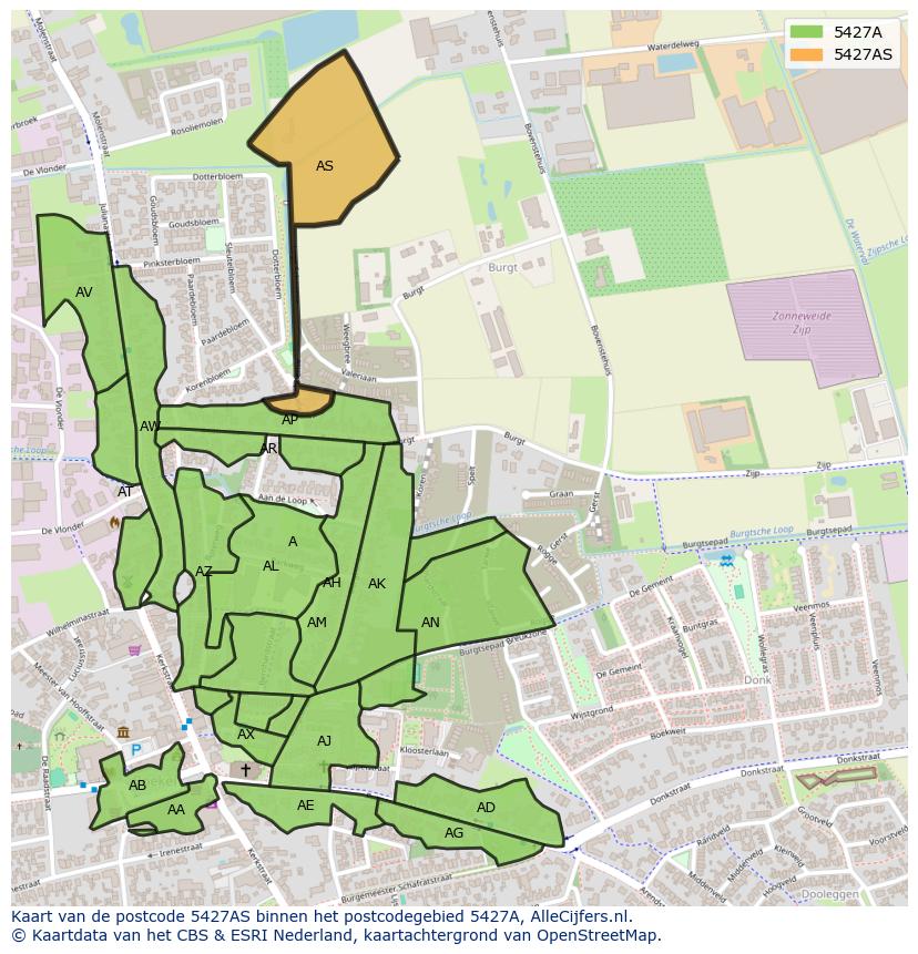 Afbeelding van het postcodegebied 5427 AS op de kaart.