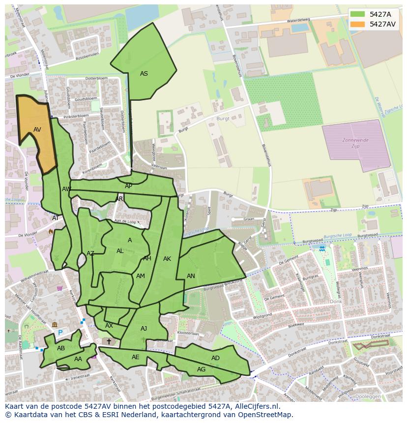 Afbeelding van het postcodegebied 5427 AV op de kaart.