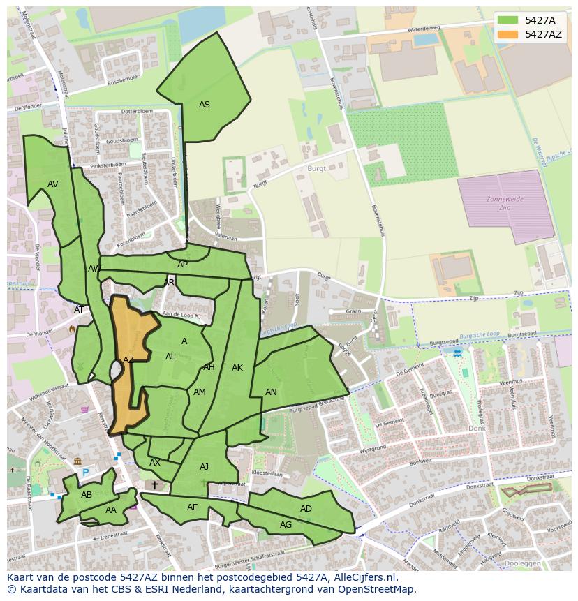 Afbeelding van het postcodegebied 5427 AZ op de kaart.