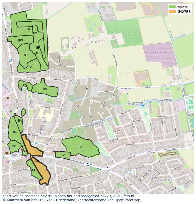 Afbeelding van het postcodegebied 5427 BB op de kaart.