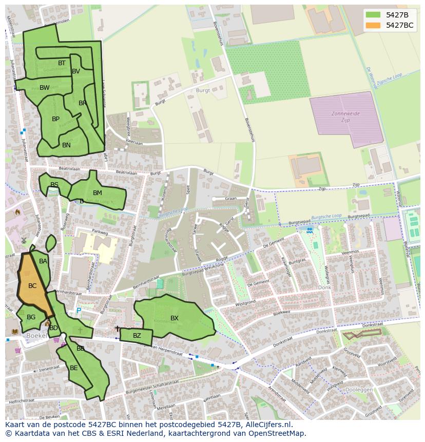 Afbeelding van het postcodegebied 5427 BC op de kaart.