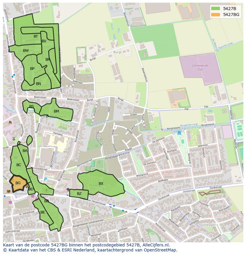 Afbeelding van het postcodegebied 5427 BG op de kaart.