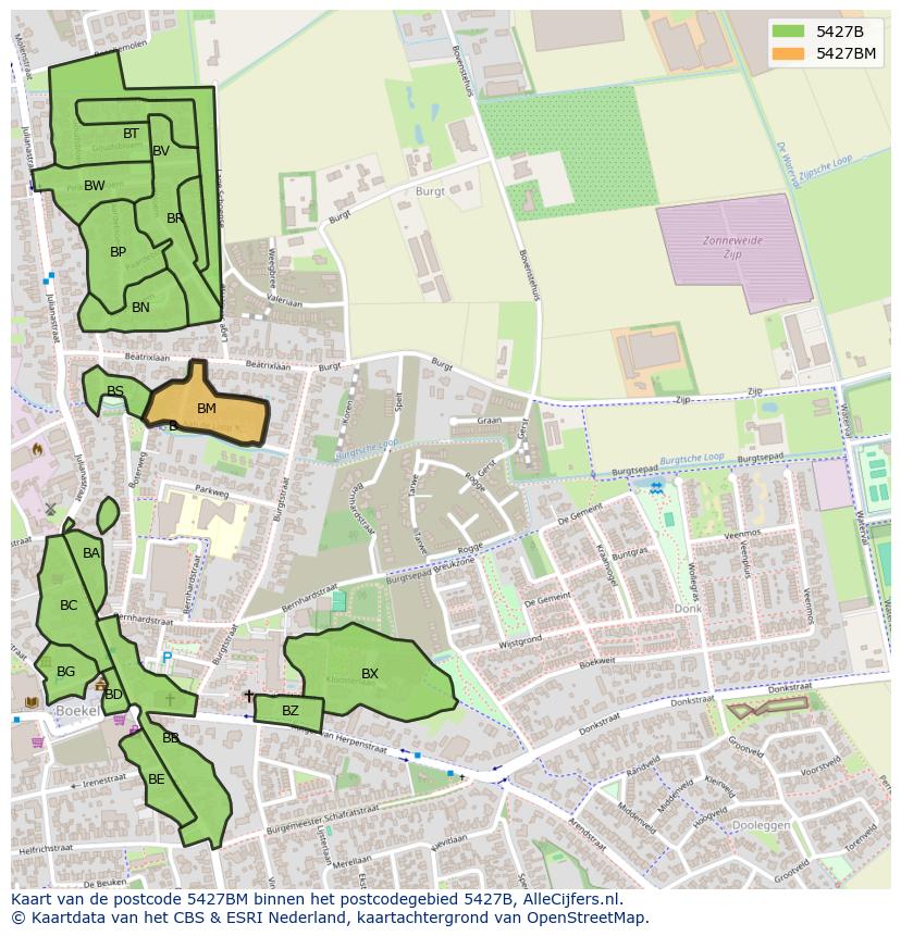 Afbeelding van het postcodegebied 5427 BM op de kaart.