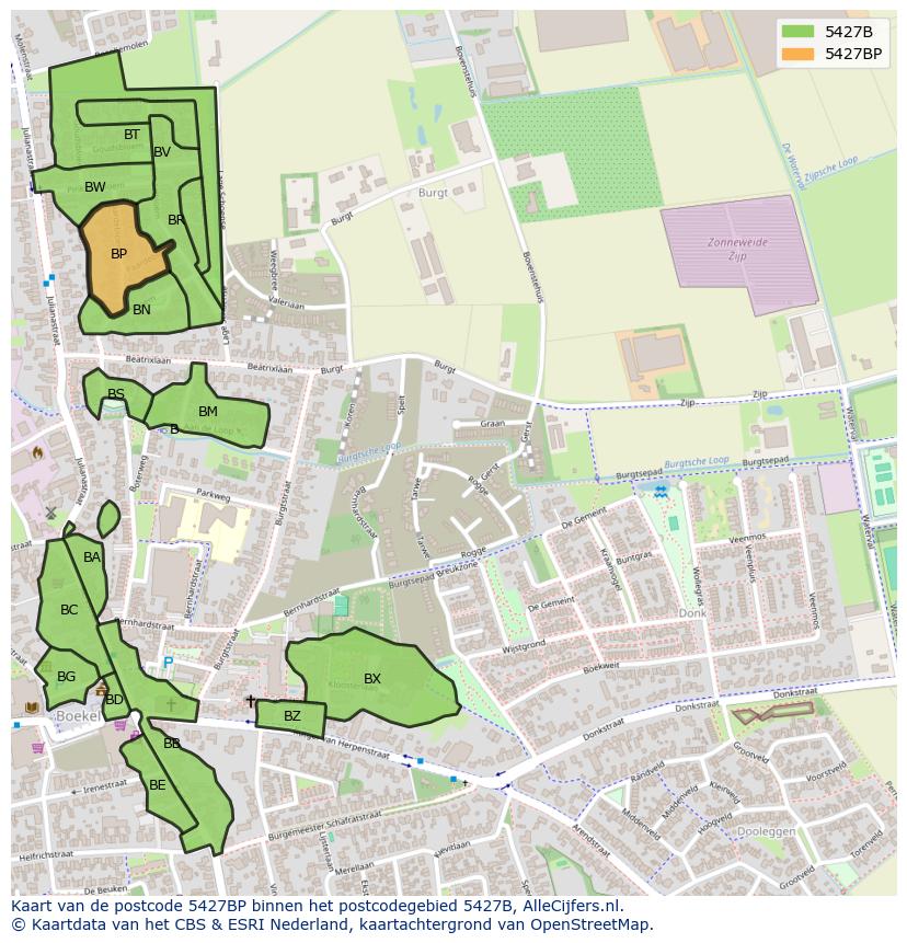 Afbeelding van het postcodegebied 5427 BP op de kaart.