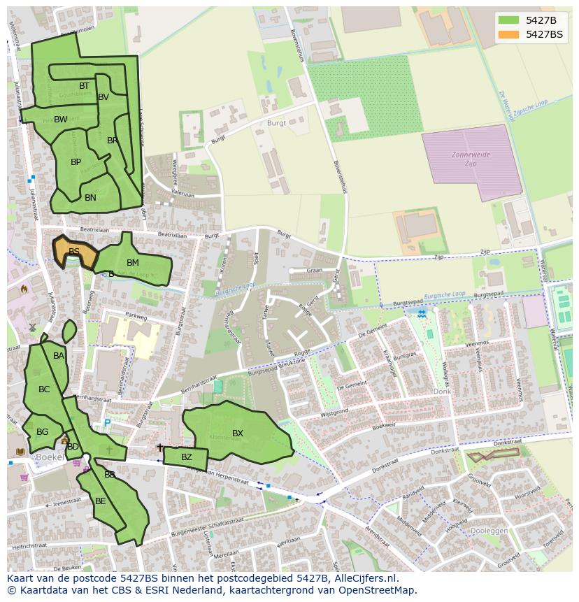 Afbeelding van het postcodegebied 5427 BS op de kaart.
