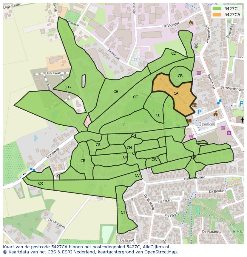 Afbeelding van het postcodegebied 5427 CA op de kaart.