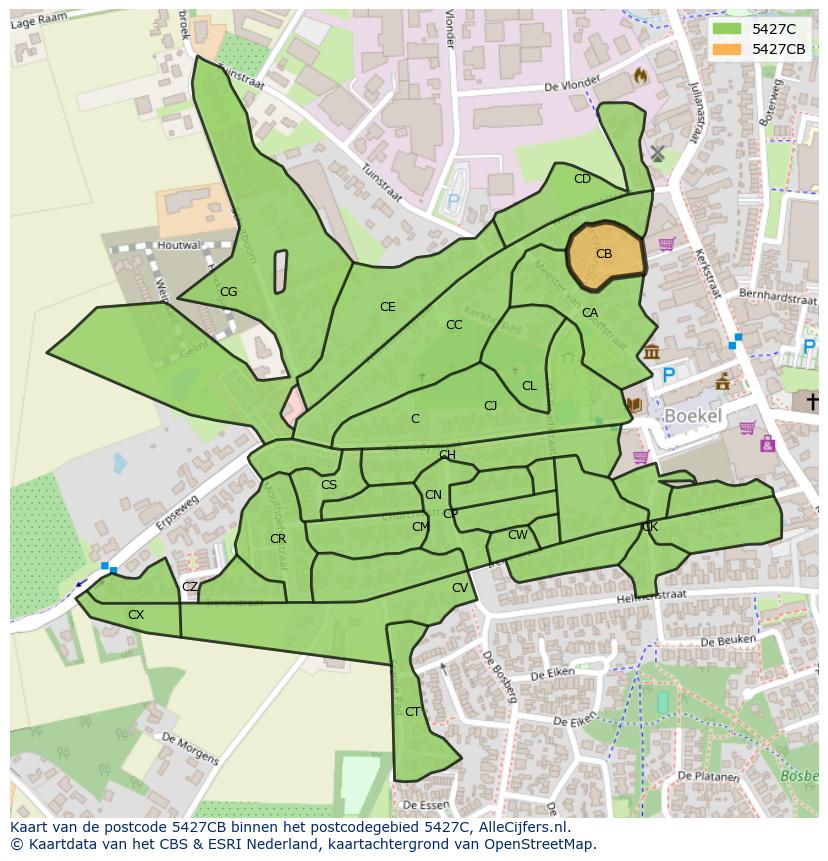 Afbeelding van het postcodegebied 5427 CB op de kaart.