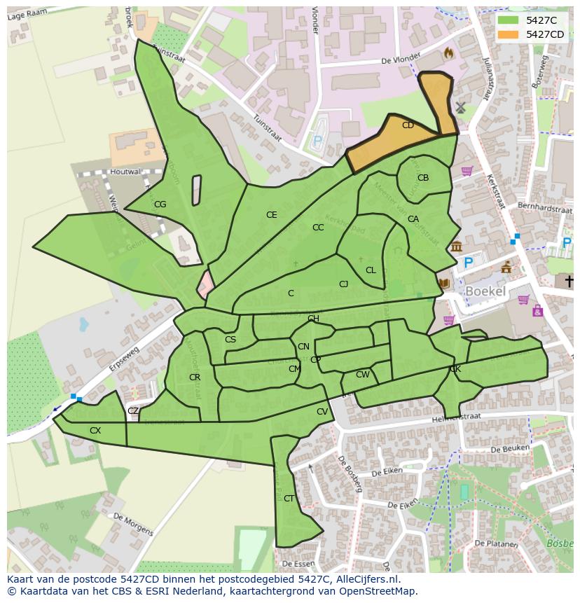 Afbeelding van het postcodegebied 5427 CD op de kaart.
