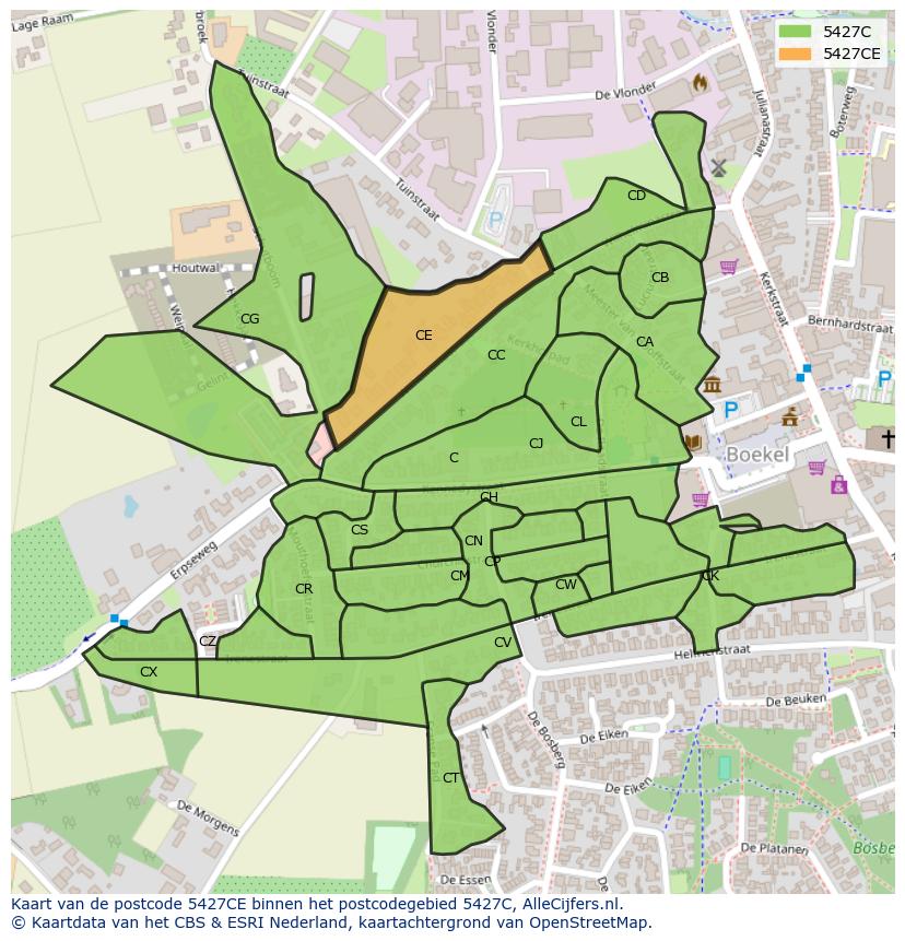 Afbeelding van het postcodegebied 5427 CE op de kaart.