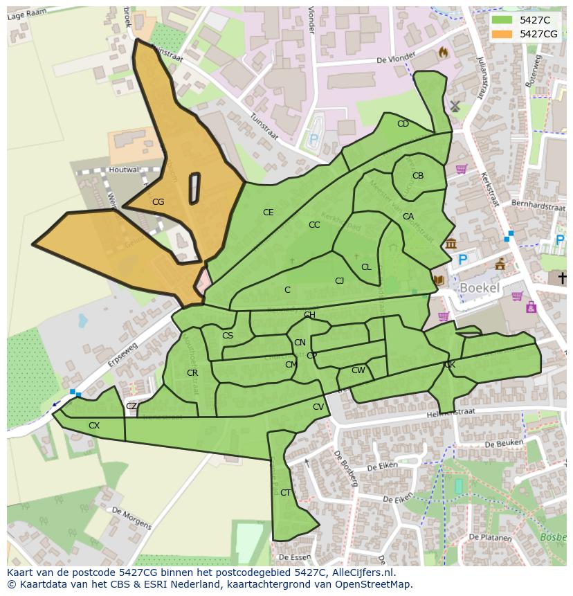 Afbeelding van het postcodegebied 5427 CG op de kaart.
