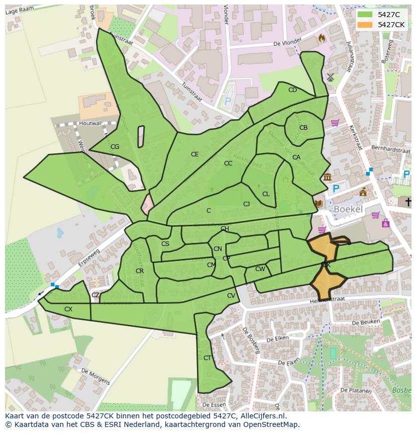 Afbeelding van het postcodegebied 5427 CK op de kaart.