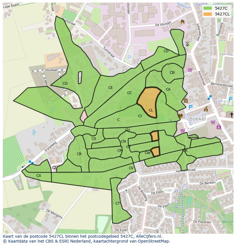 Afbeelding van het postcodegebied 5427 CL op de kaart.