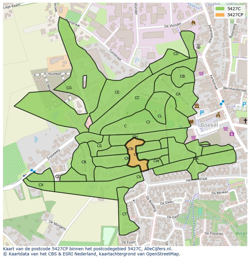 Afbeelding van het postcodegebied 5427 CP op de kaart.