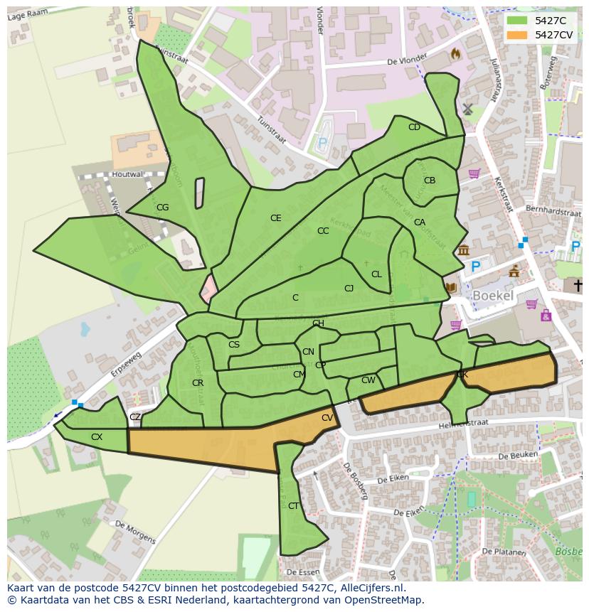 Afbeelding van het postcodegebied 5427 CV op de kaart.