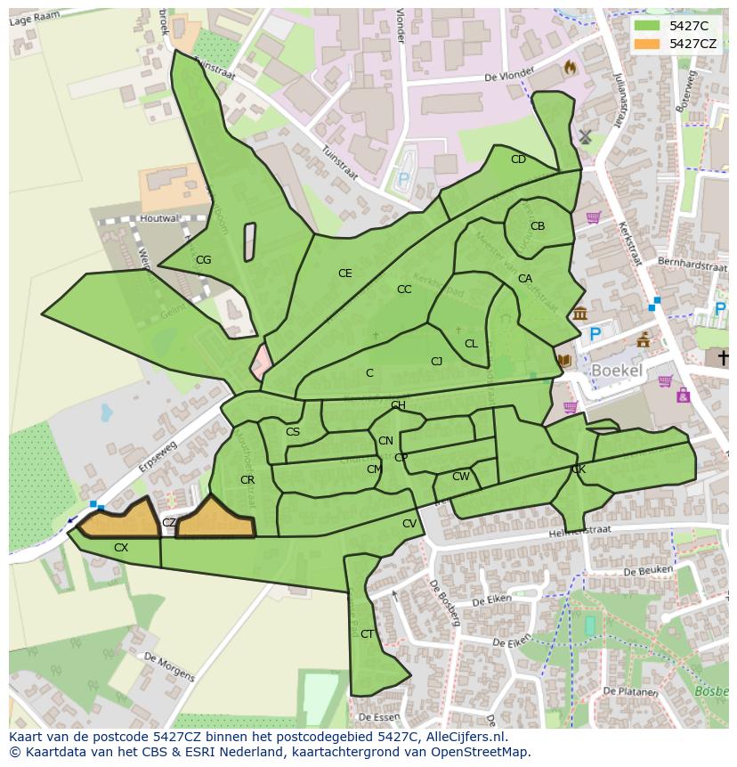 Afbeelding van het postcodegebied 5427 CZ op de kaart.